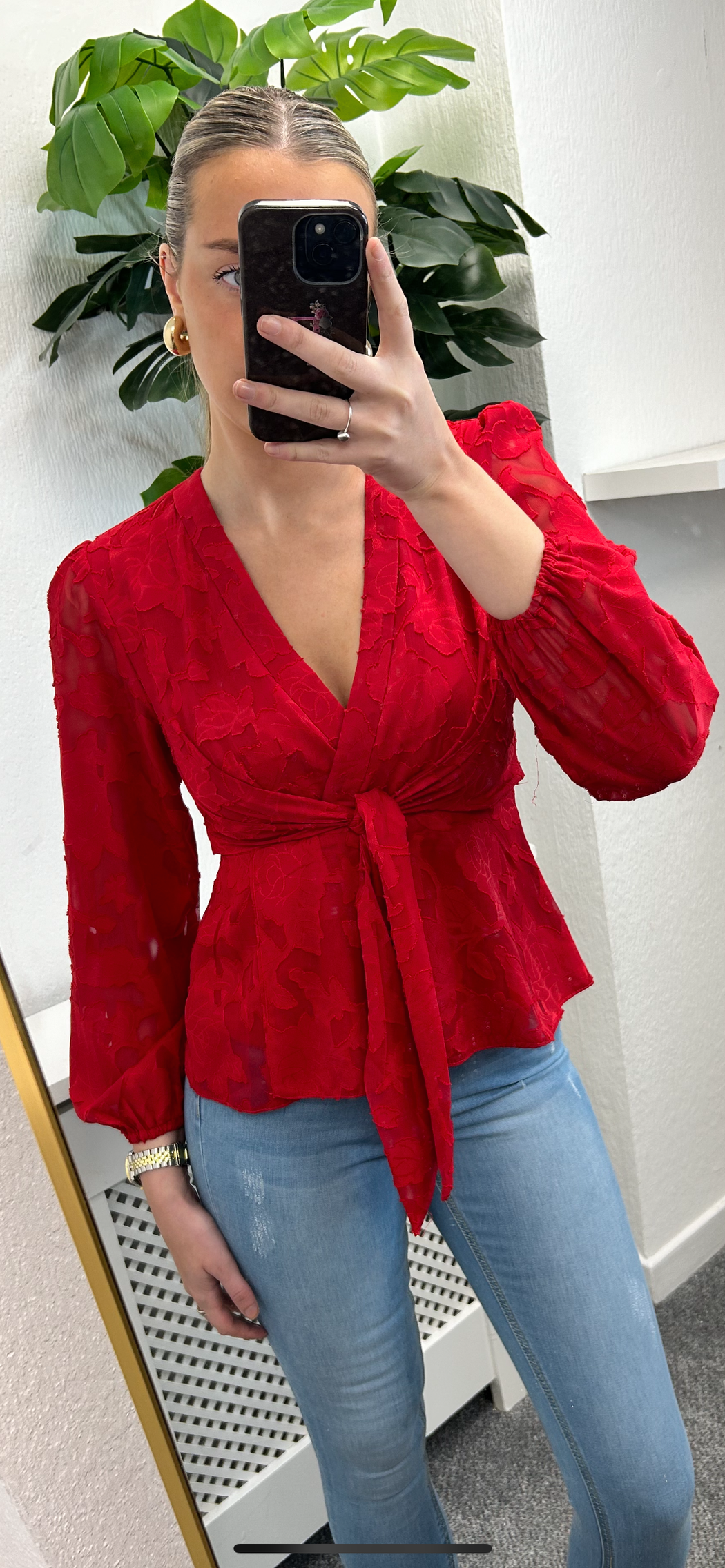 Brooke red Tie Long Sleeve Burnout