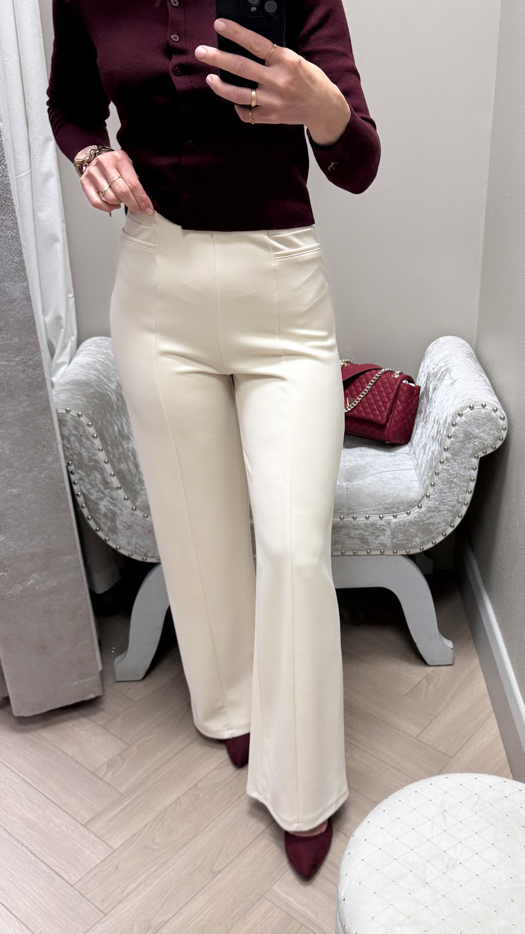 Lulu beige elasticated high waist trousers
