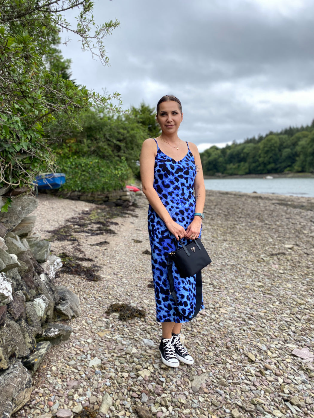 SIENNA MIDAXI SLIP DRESS IN BRIGHT BLUE LEOPARD