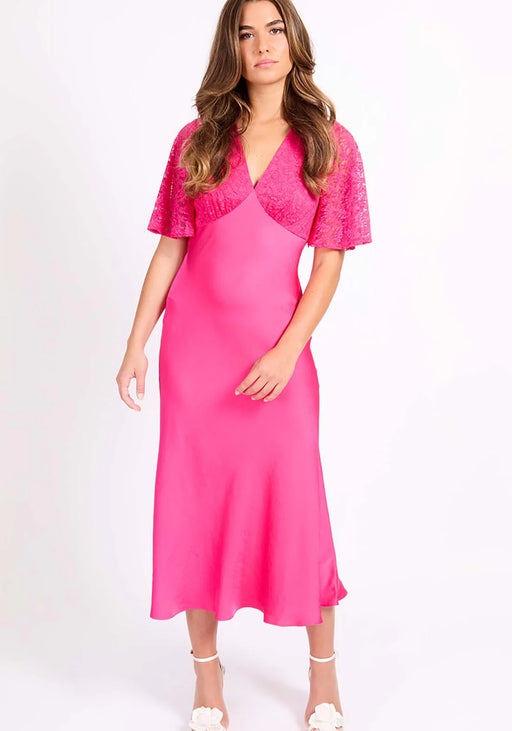 Pink Lace Satin Midi Dress