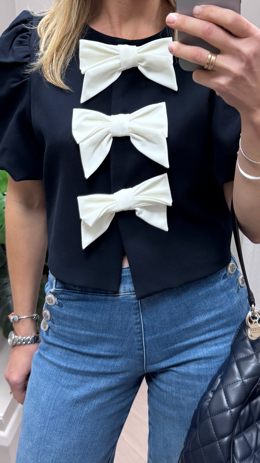 Saffron navy cream top
