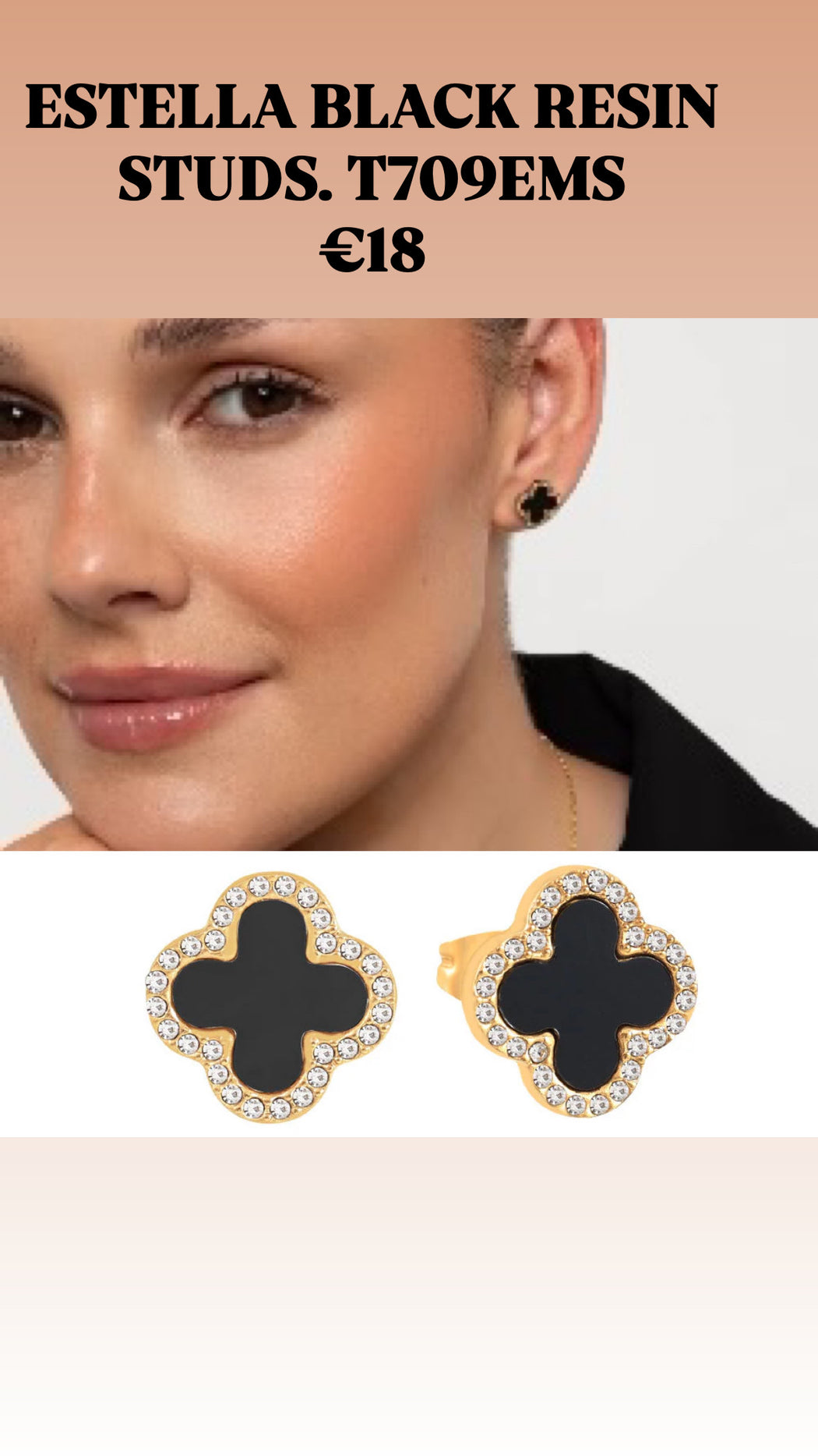 ESTELLA BLACK RESIN STUDS. T709EMS