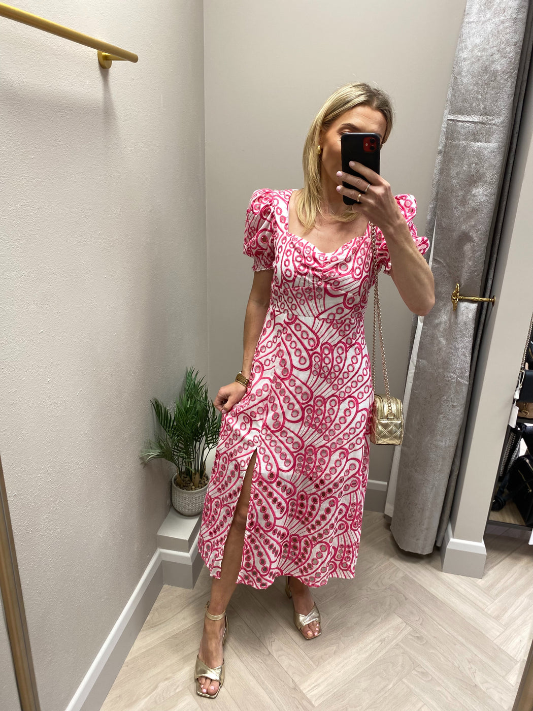 Lillian pink  Broderie Anglaise Midi Dress