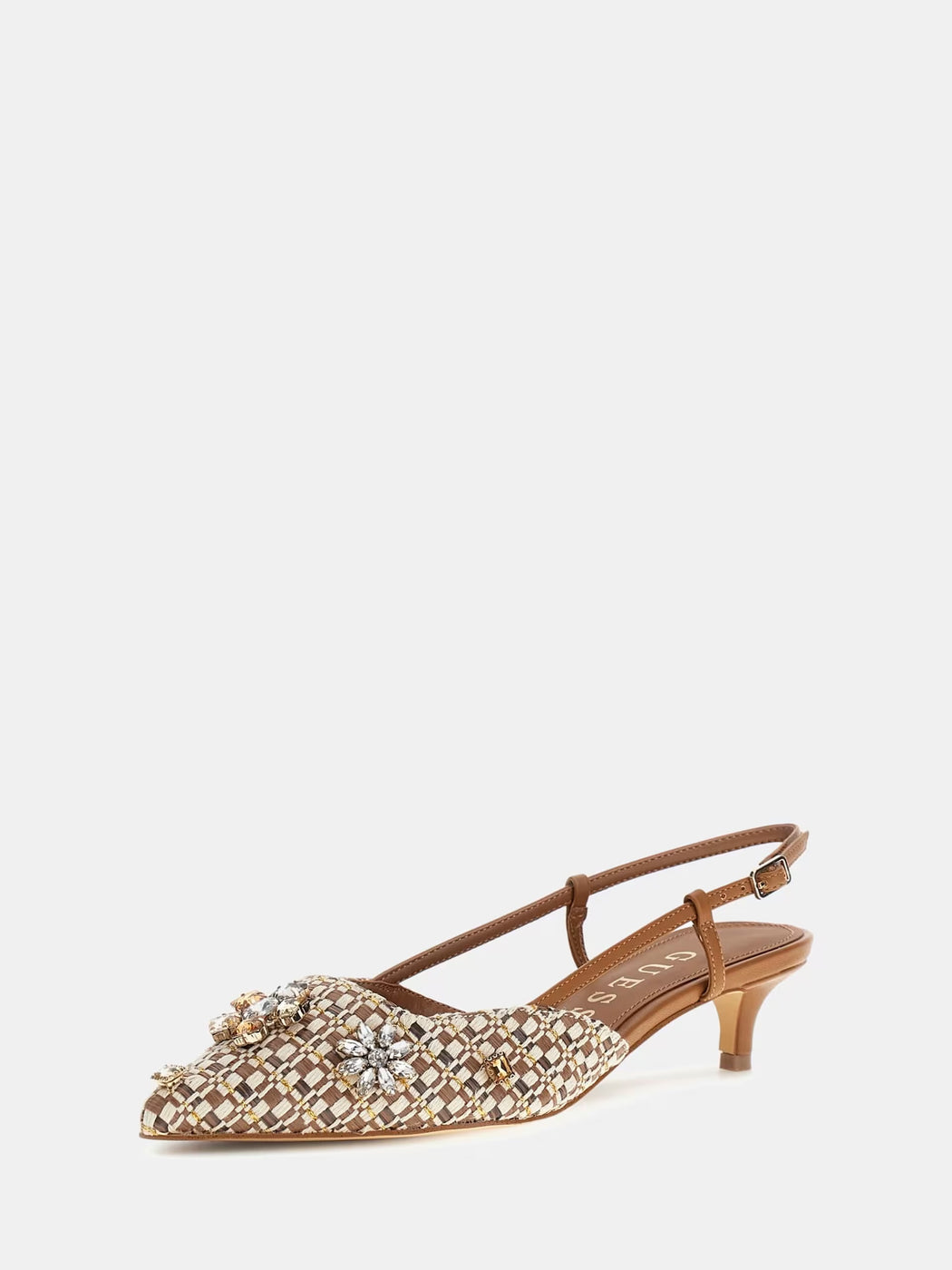 FLPJSNFAB03 Guess Brown Embellished Slingbacks.