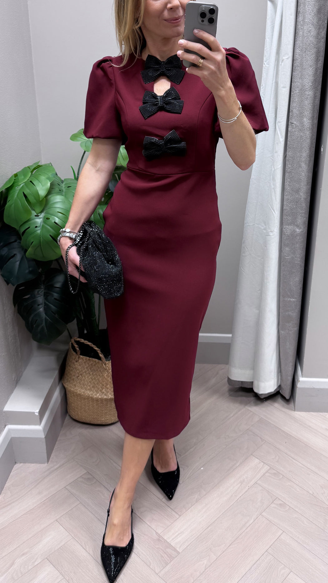 Emma Cut Out Bow Midi Dress Berry