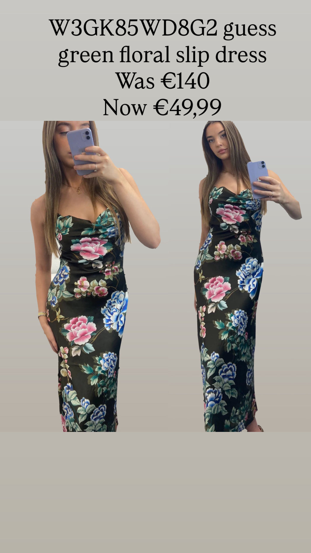 W3GK85WD8G2 guess green floral slip dress