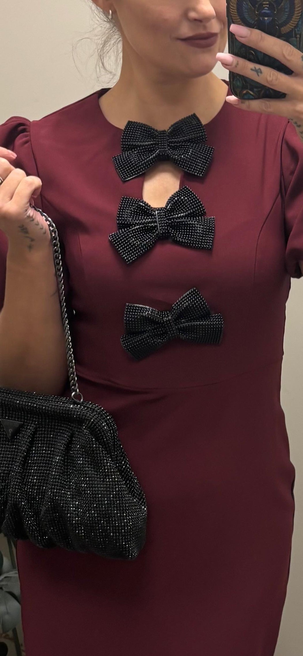 Emma Cut Out Bow Midi Dress Berry