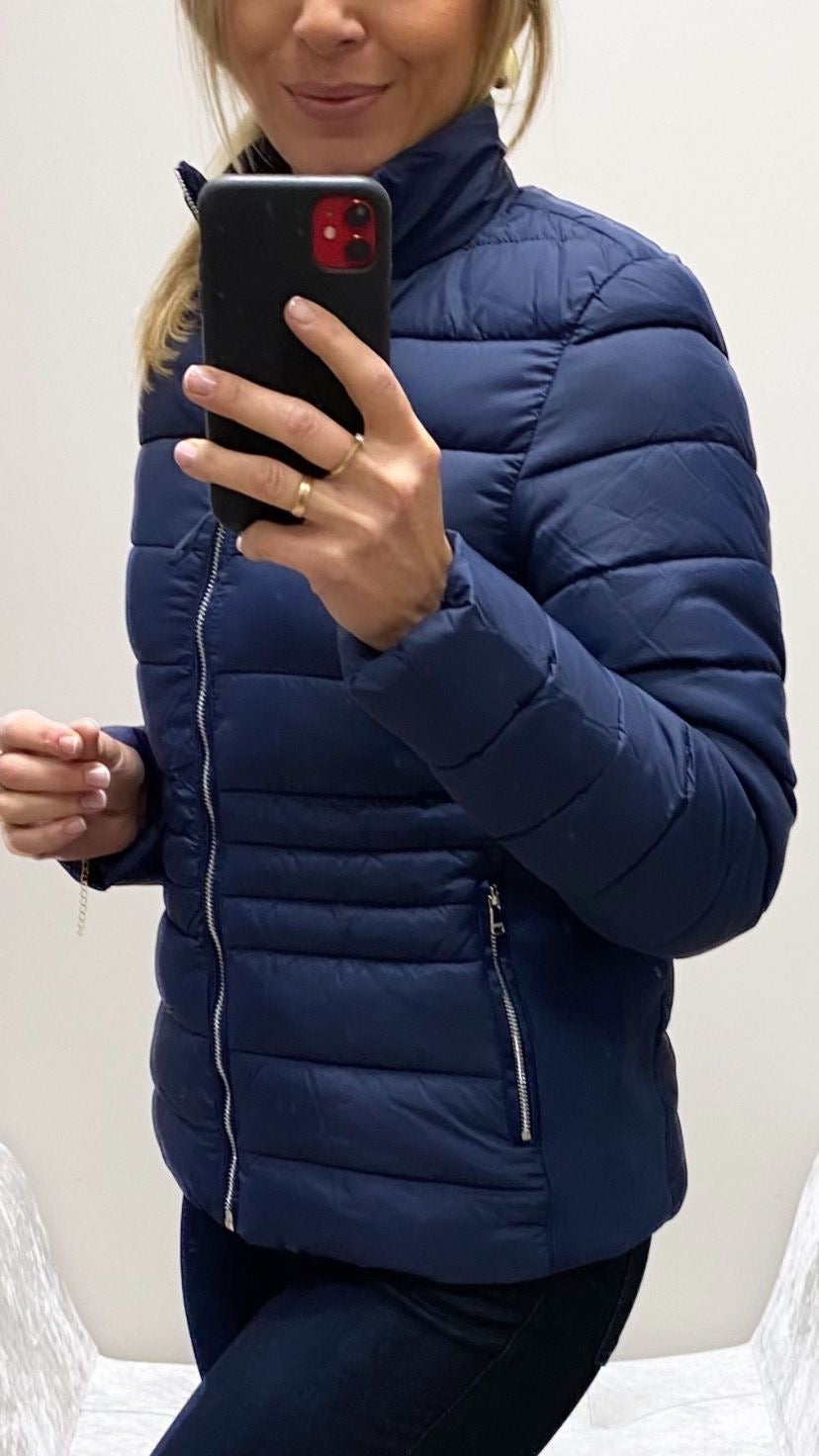 Evelyn navy puffa jacket