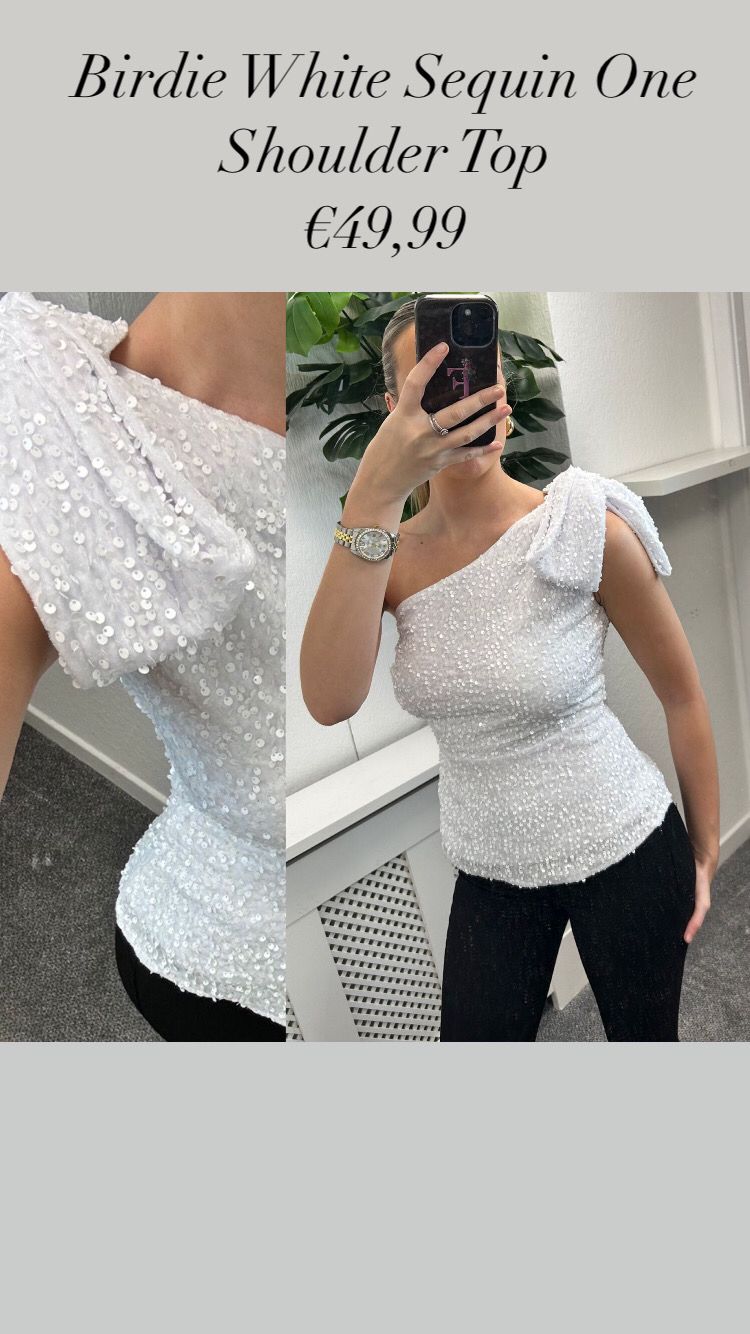 Birdie White Sequin One Shoulder Top