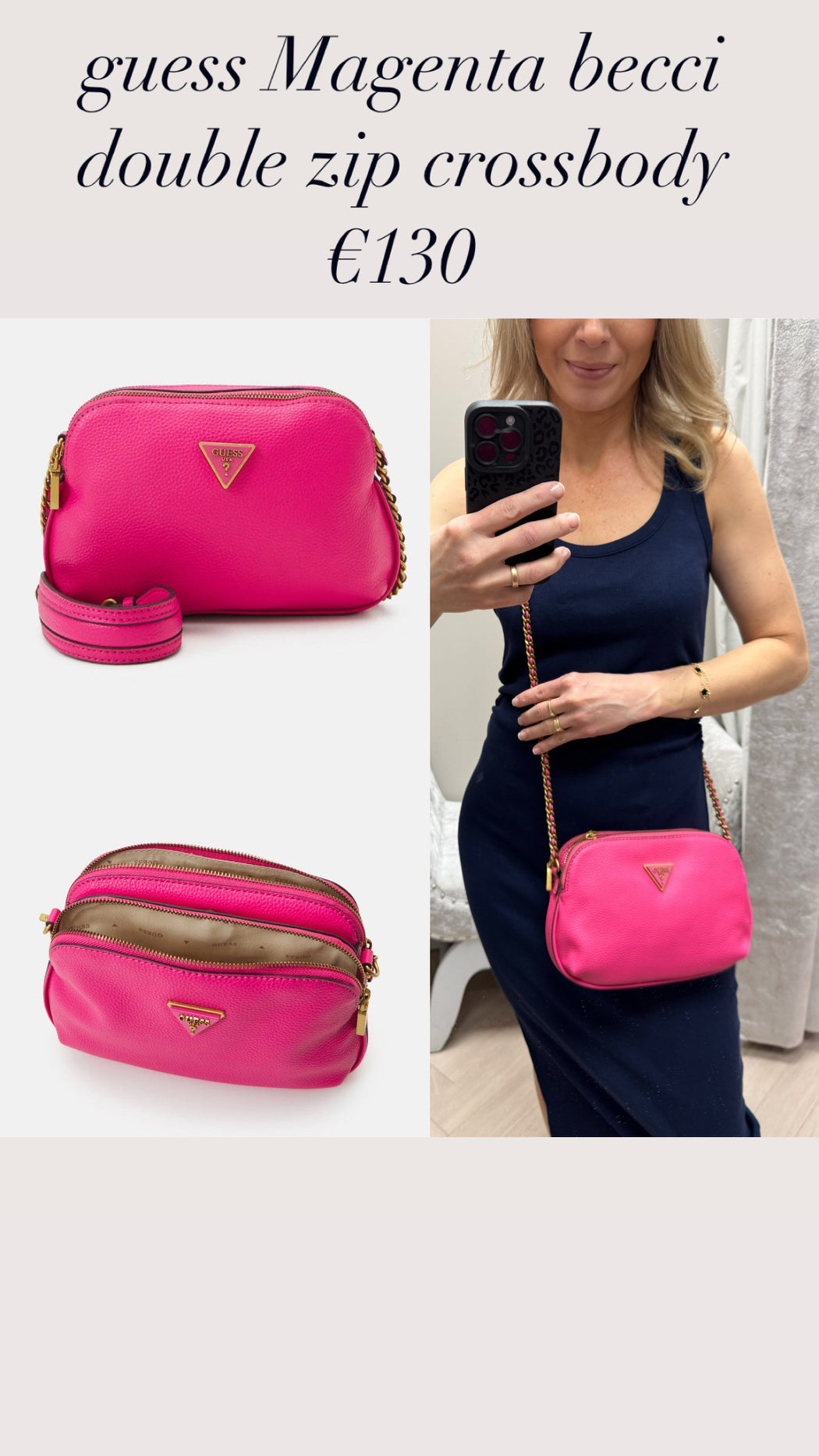 Vb878212 guess Magenta becci double zip crossbody