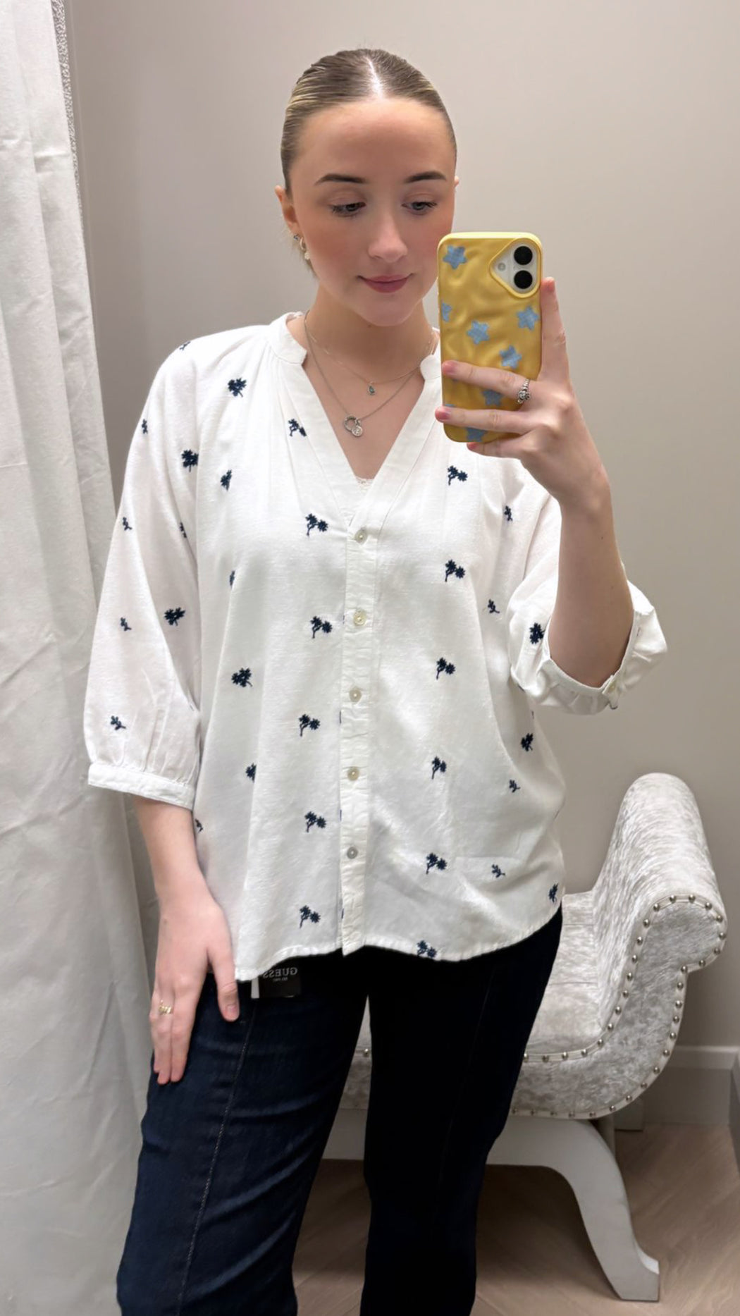 Edesta white blue floral shirt