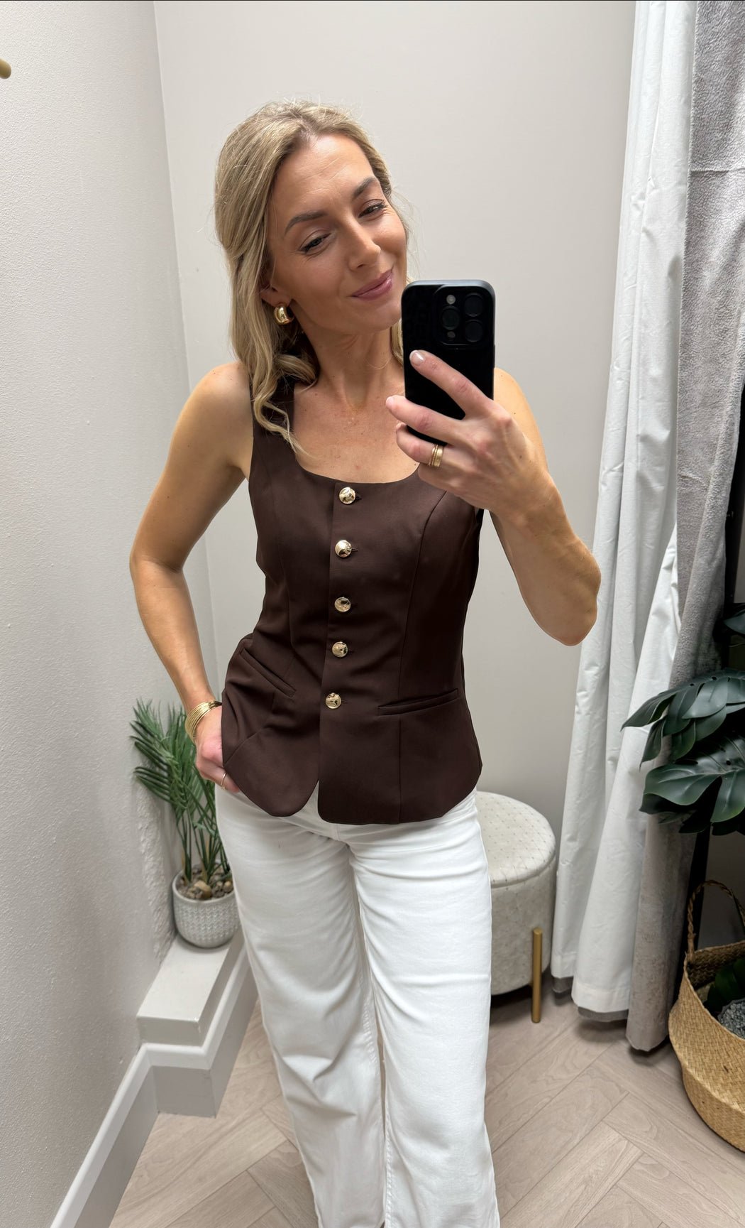 Jamie Square Neckline Waistcoat Brown
