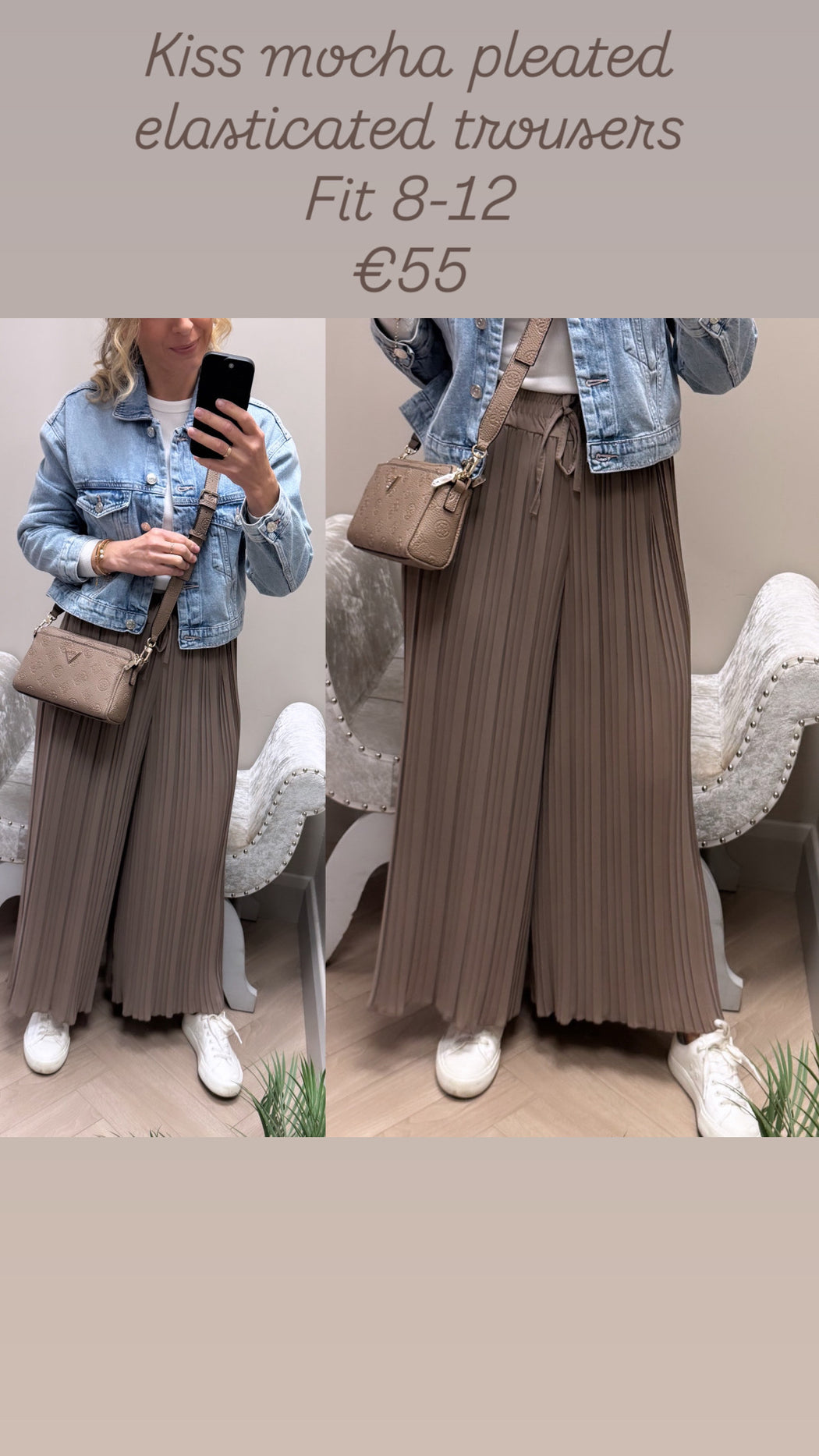Kiss mocha pleated elasticated trousers