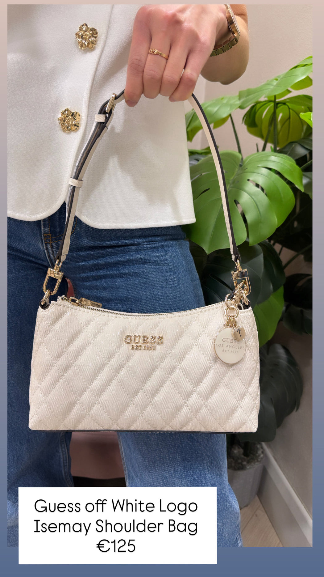 Guess off White Logo Isemay Shoulder Bag