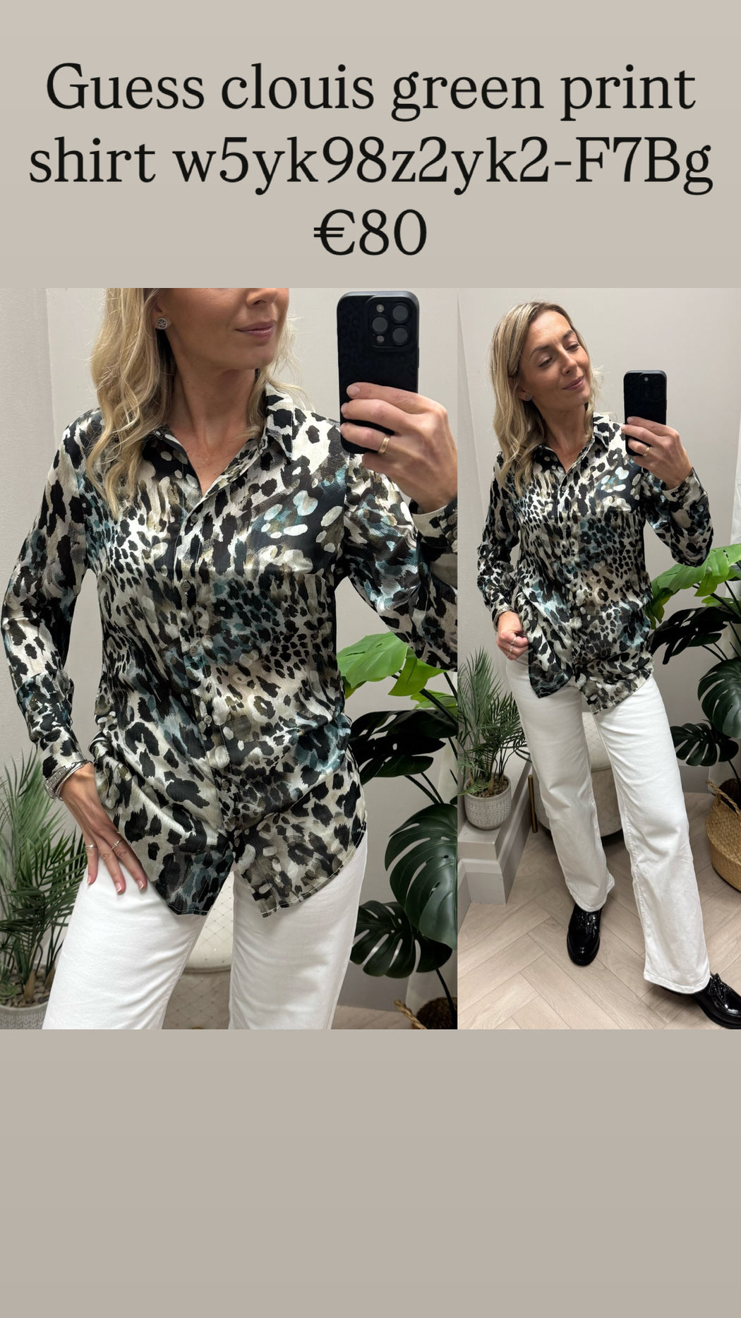 Guess clouis green print shirt w5yk98z2yk2-F7Bg