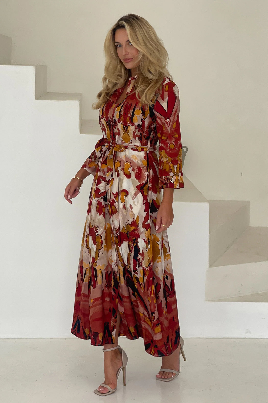 Angela Mixed Abstarct Shirt Maxi Dress