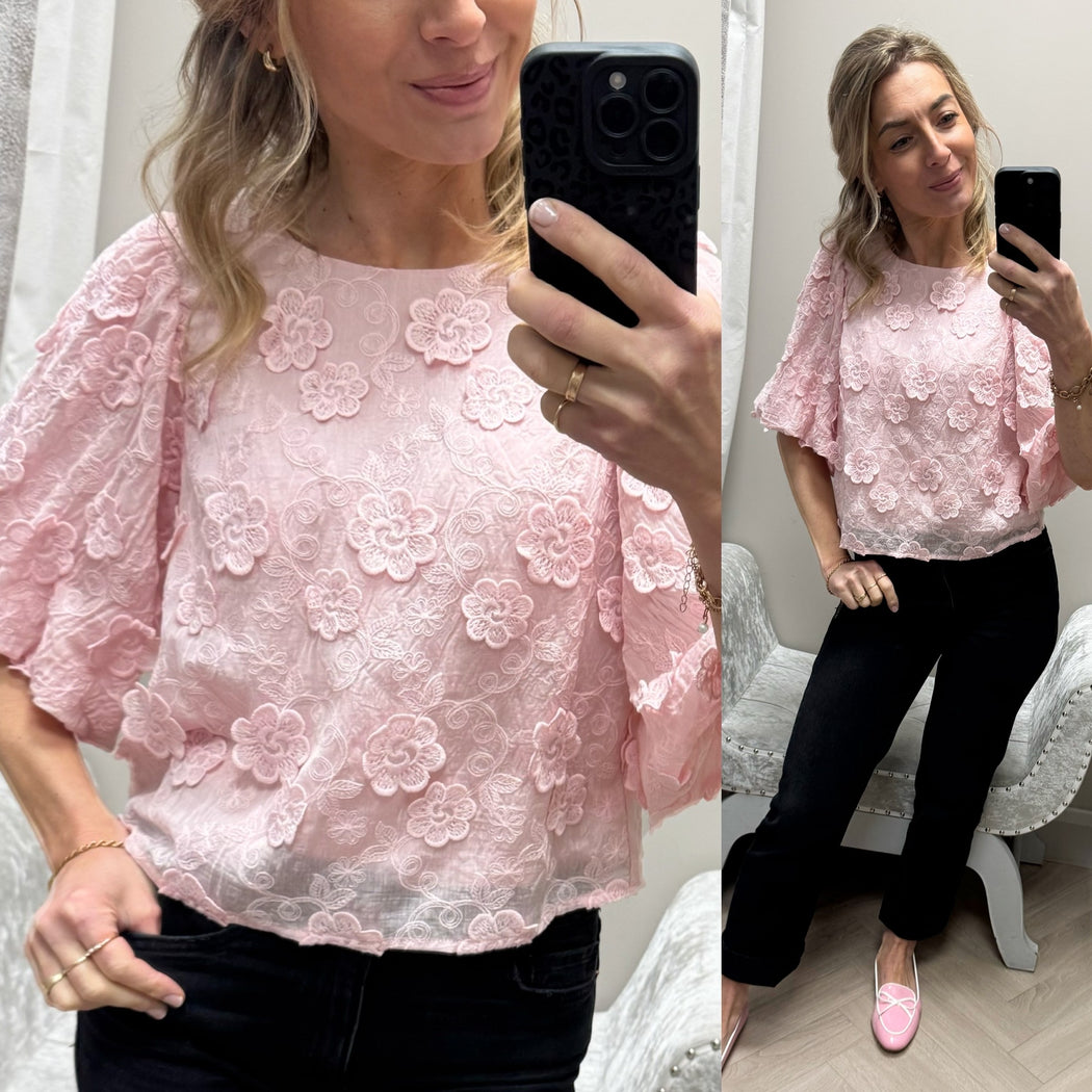 Bonnie rose pink floral puff sleeve top