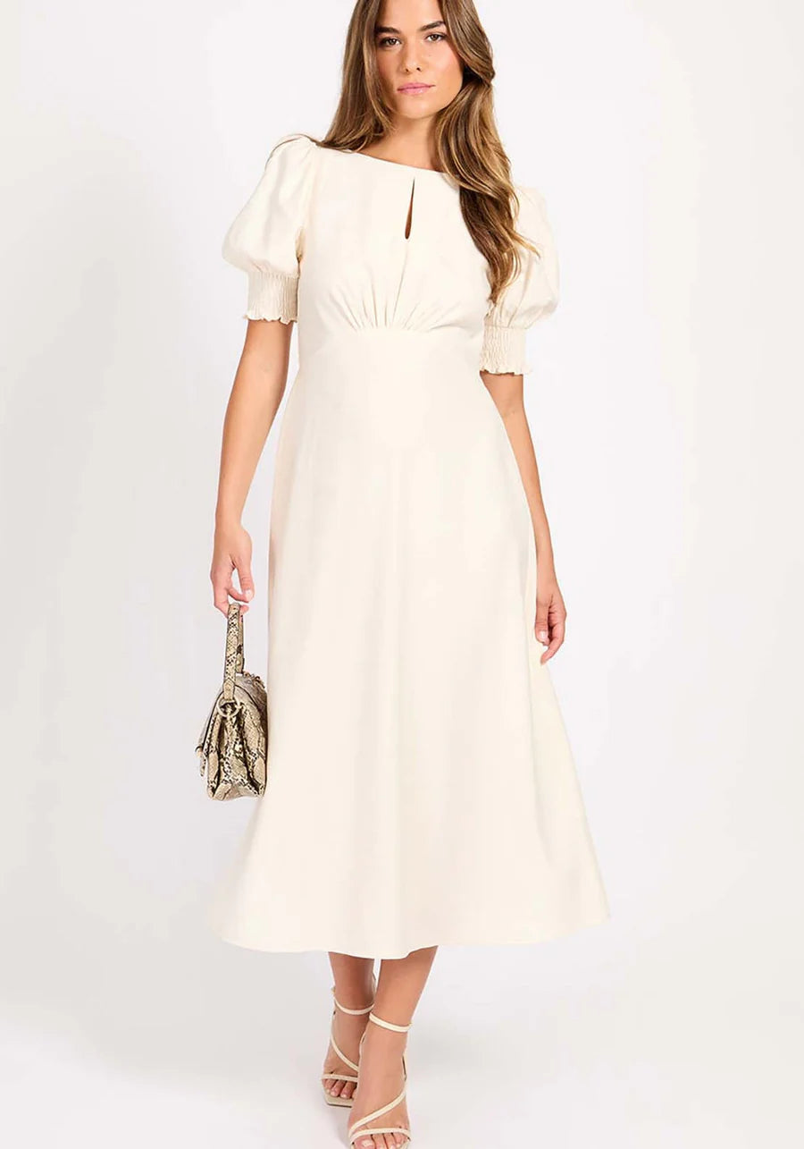 CREAM LINEN MIDI DRESS