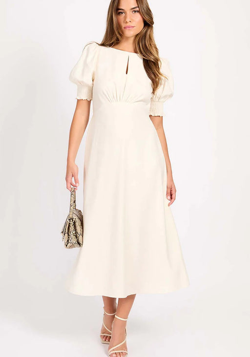 CREAM LINEN MIDI DRESS