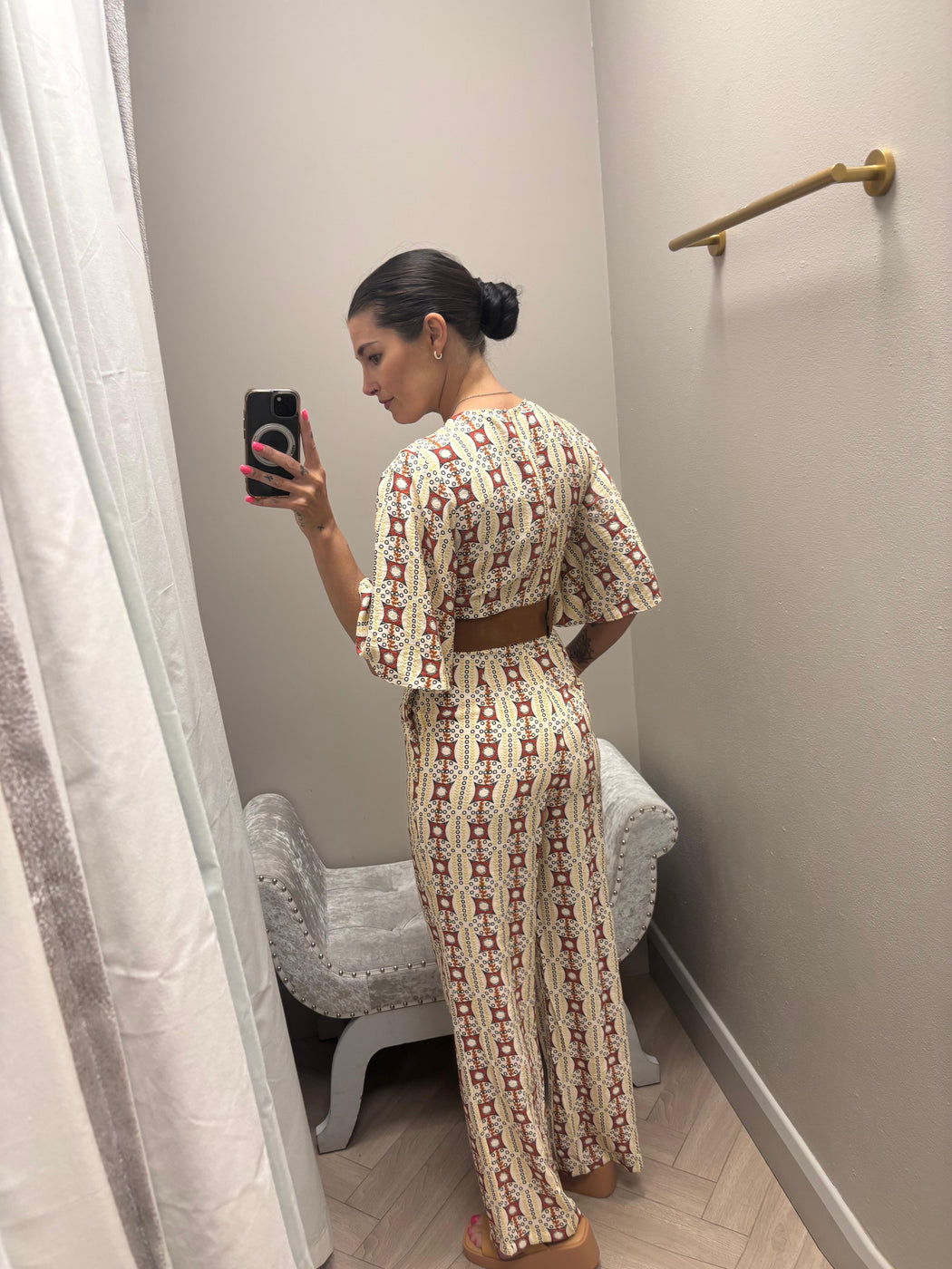 Cleo cream print traffic jumpsuit