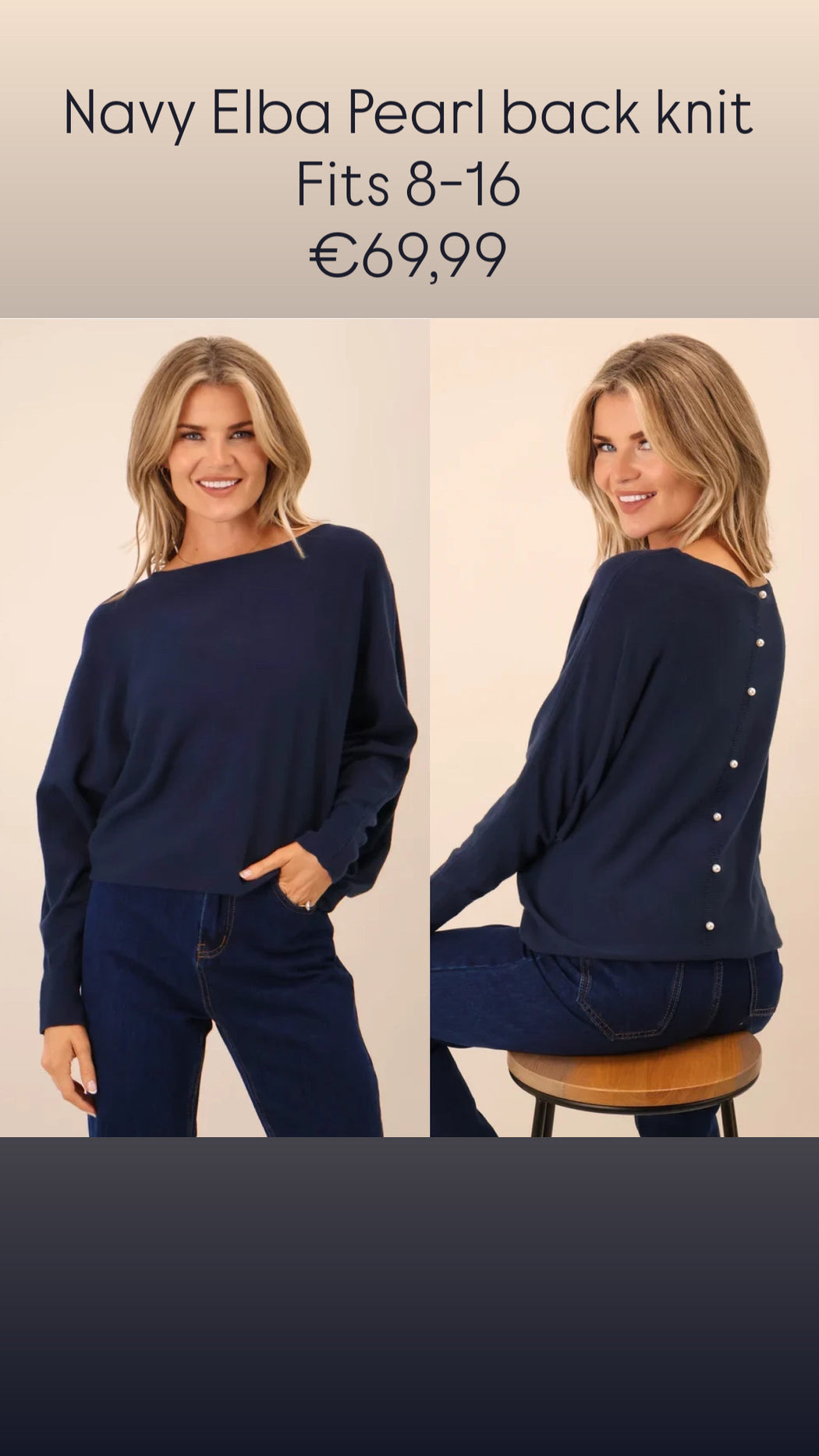 Navy Elba  Pearl back knit