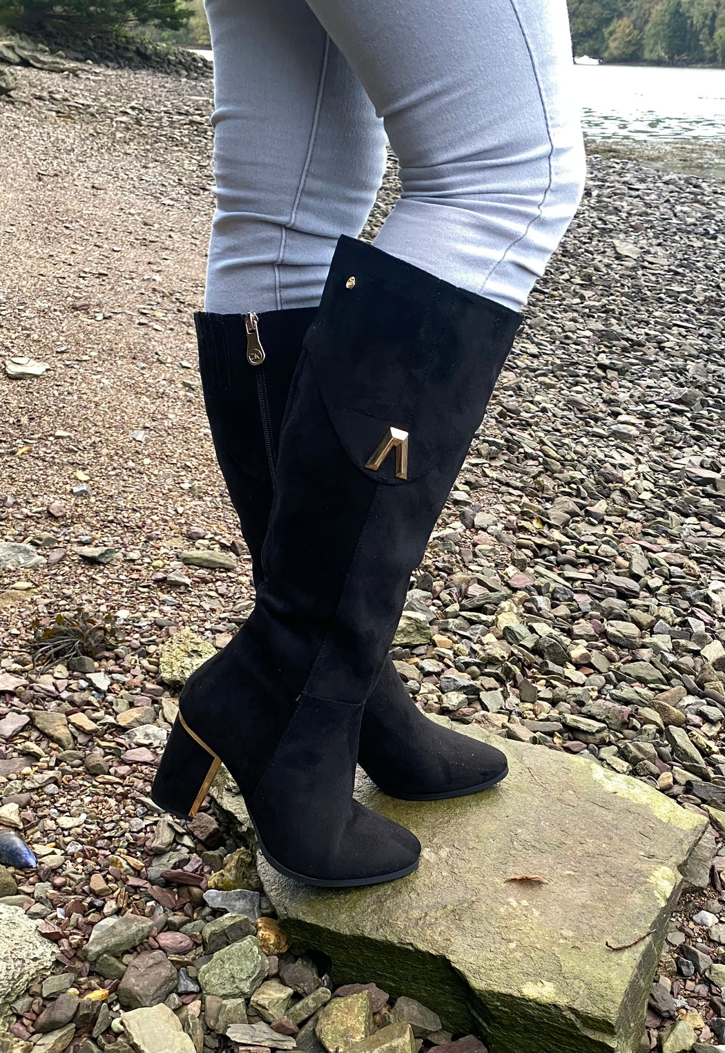 Haffar one ink black knee high boots