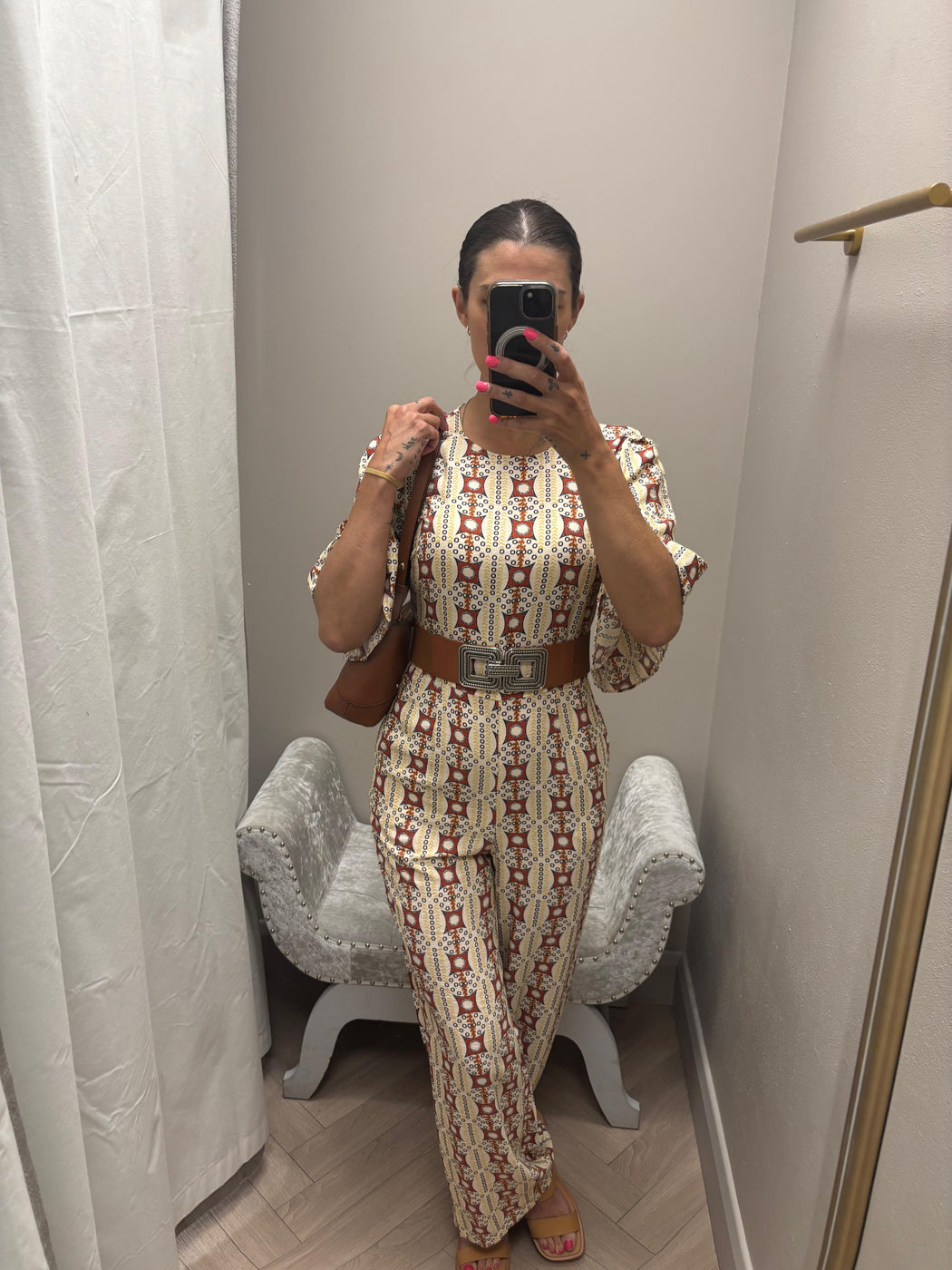 Cleo cream print traffic jumpsuit