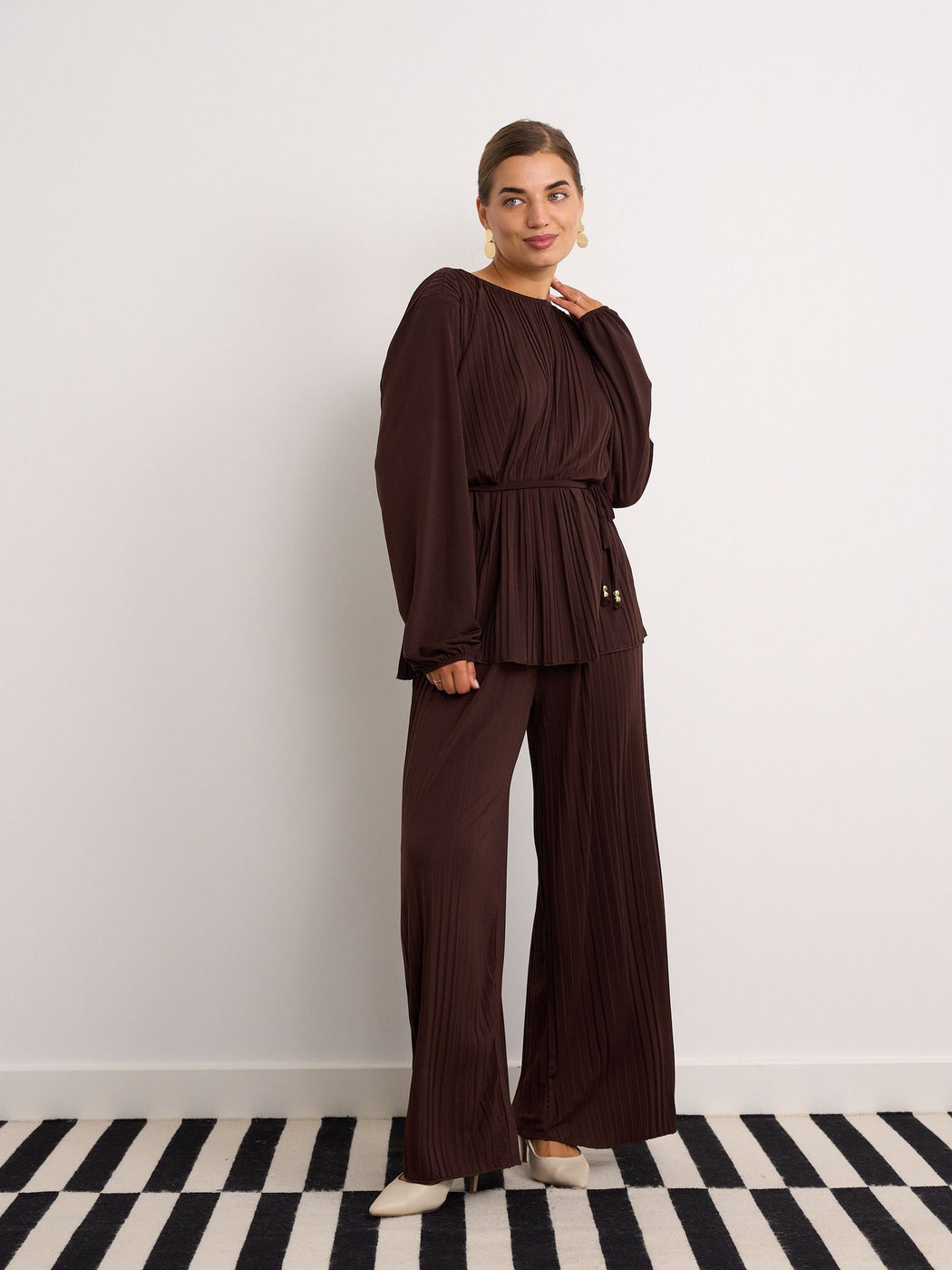 Brown pleated co ord set