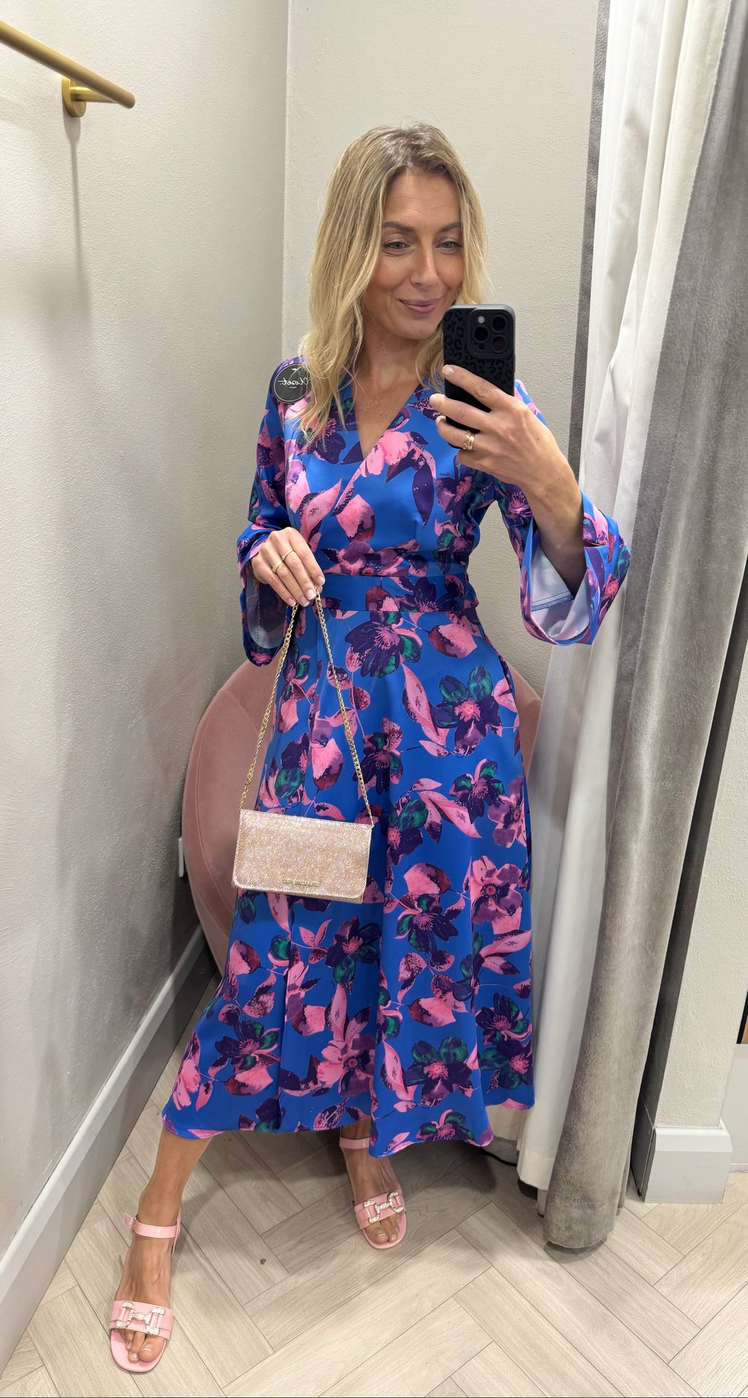 D10222 Floral a line midi dress