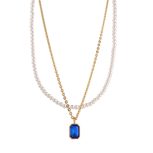 R440ncb PEARL & SAPPHIRE LAYERED NECKLACE