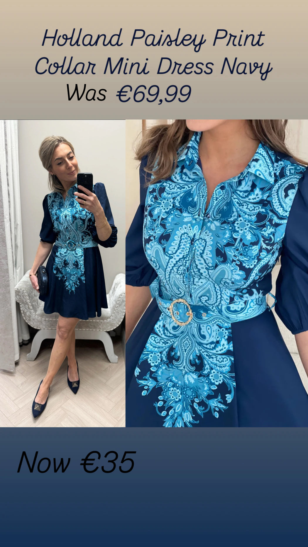Holland Paisley Print Collar Mini Dress Navy