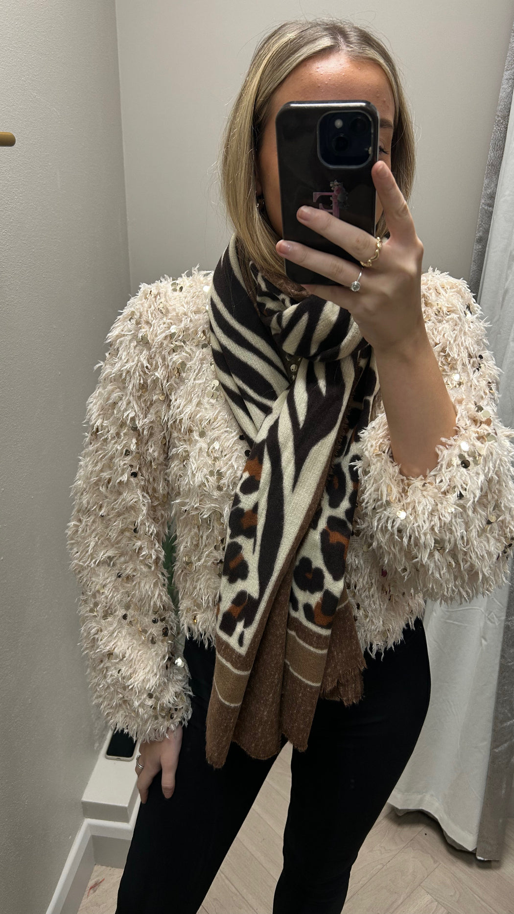 Brown cream leopard scarf