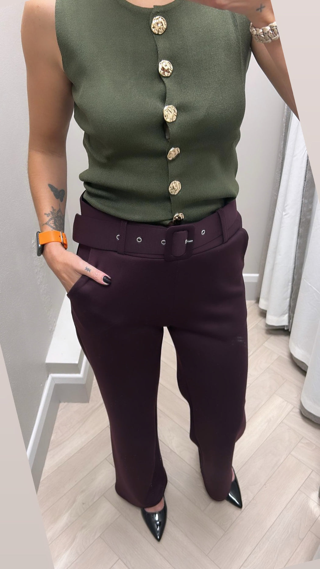 Wine belted trousers