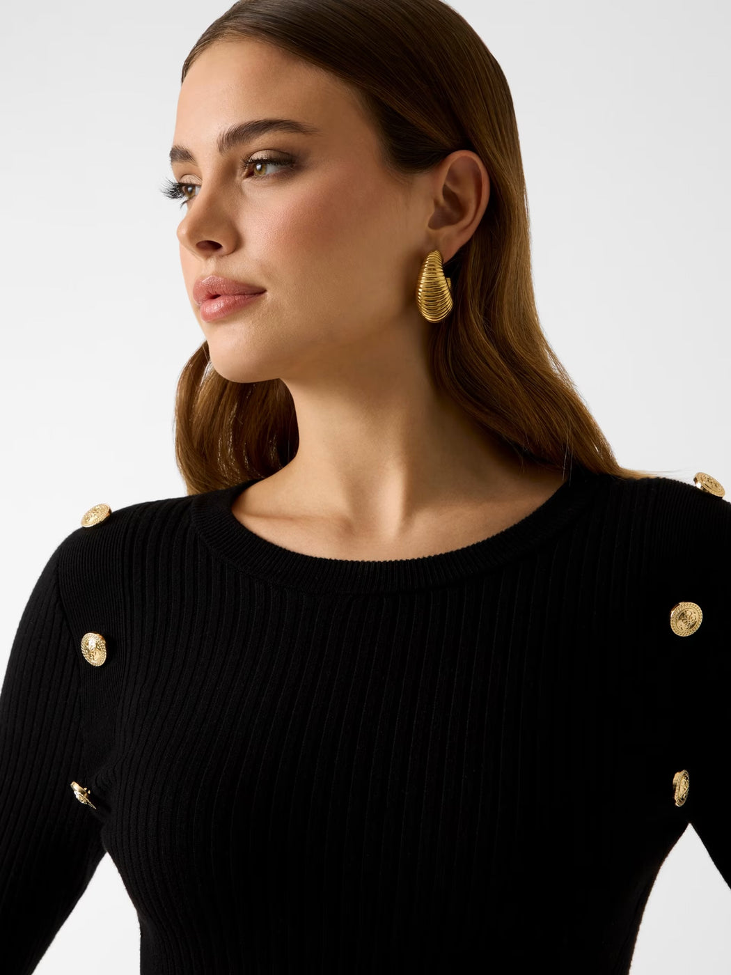 Guess black knit dress with gold button detail w6rk06z2yj2 -JBLK