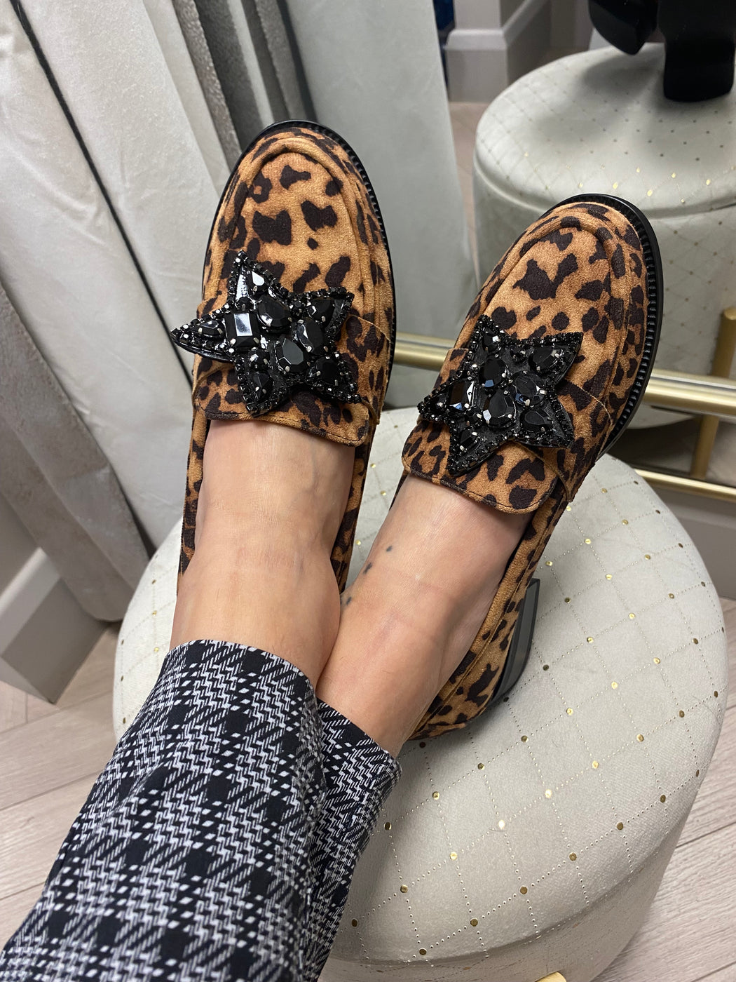 Afyon one leopard star loafer