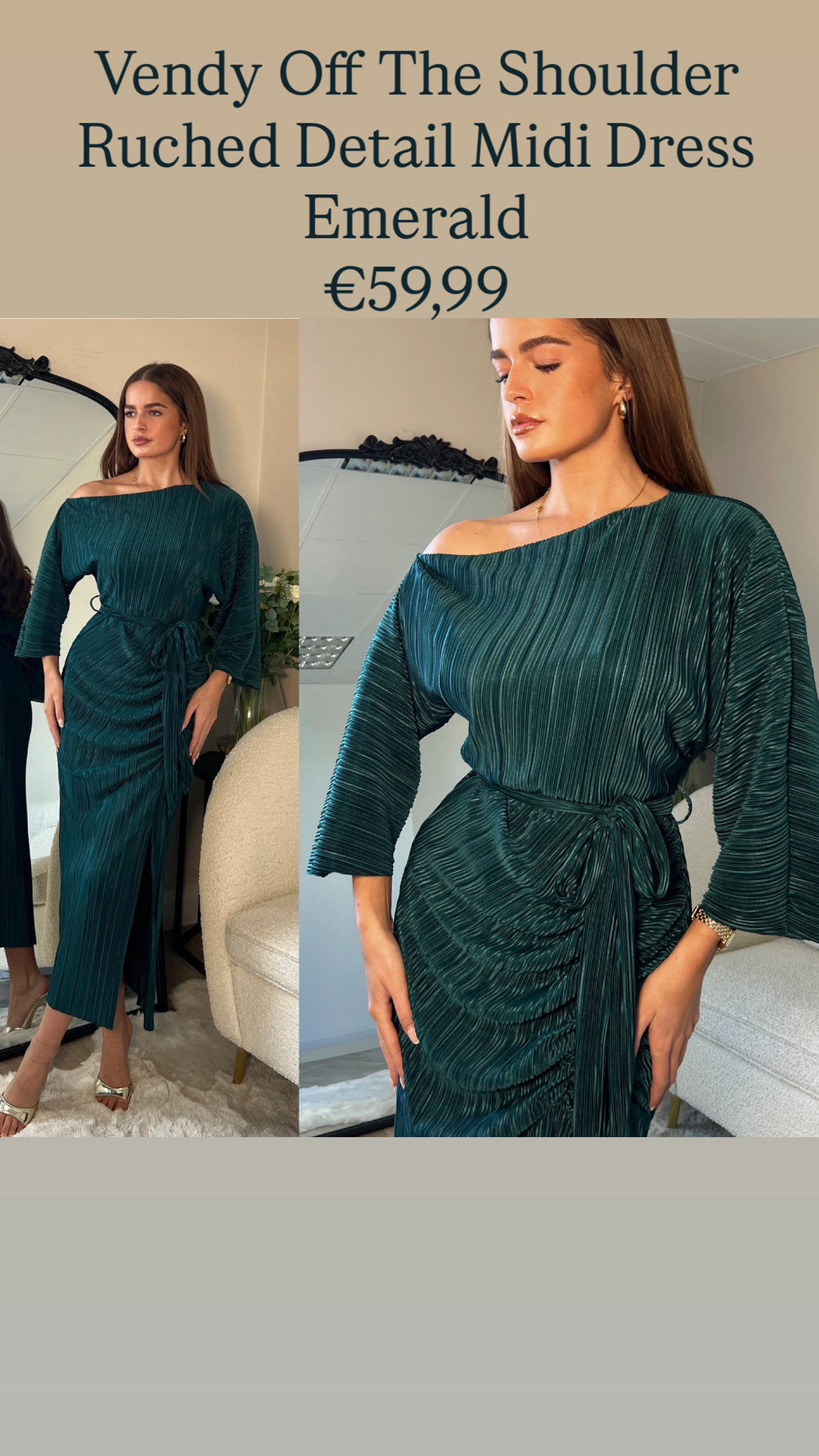Vendy Off The Shoulder Ruched Detail Midi Dress Emerald