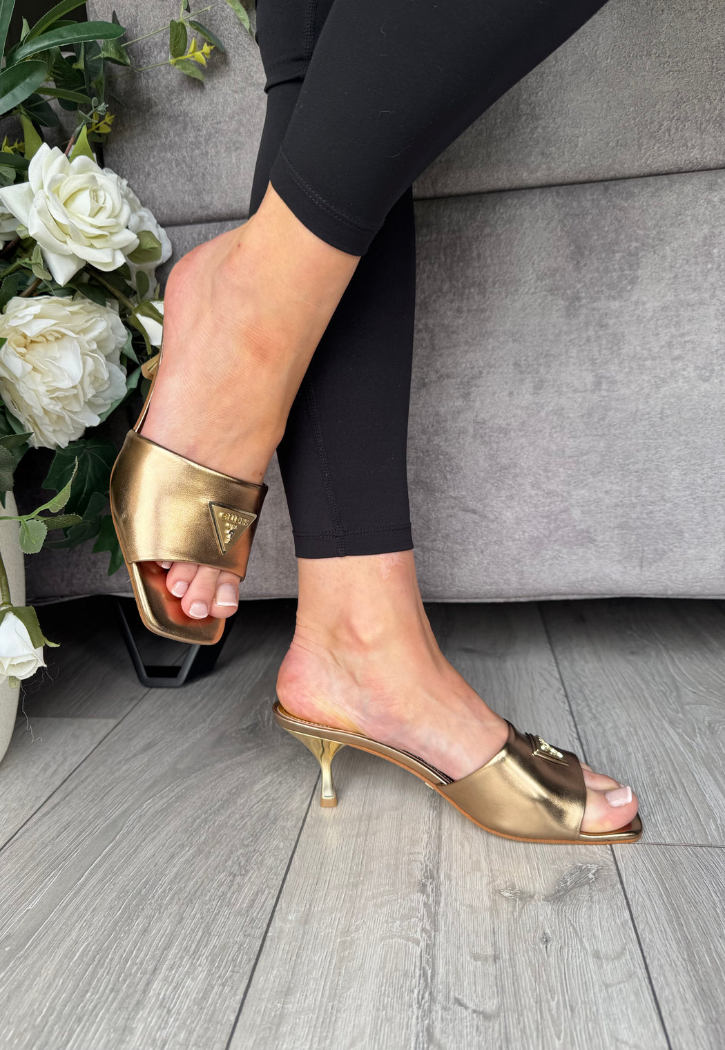 Guess bronze kitten heel mule FLJLUSLEL03