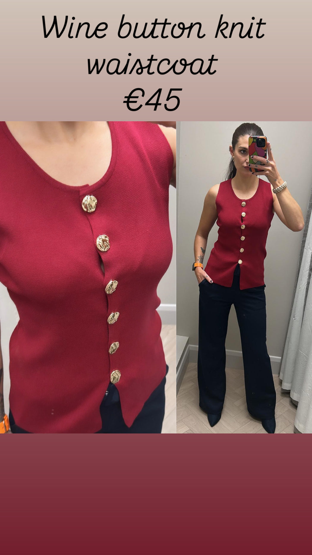 Wine  button knit waistcoat