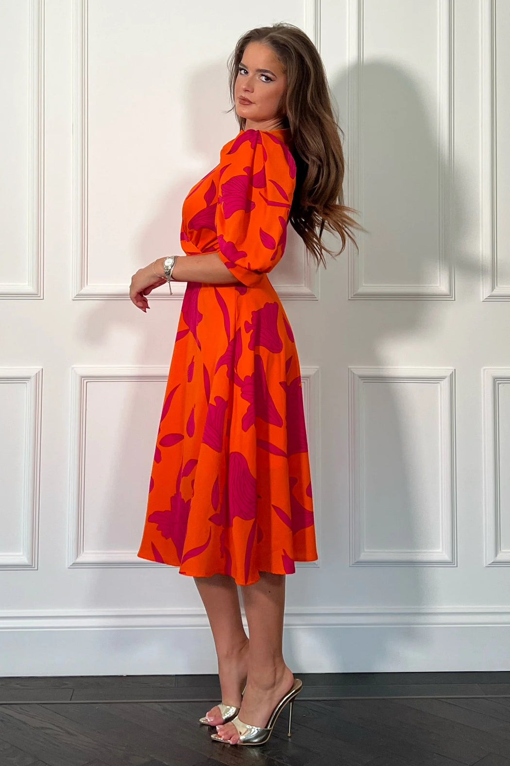 Nadine Pink and Orange Wrap Detail Midi Dress