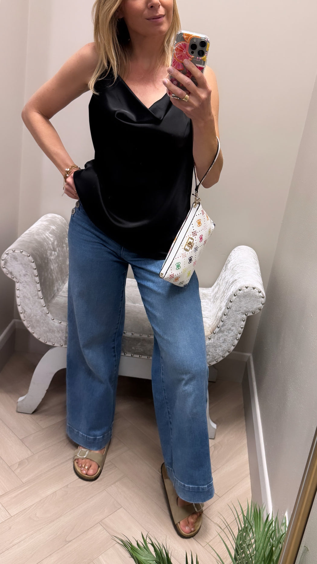 Nero azalea black satin cami top