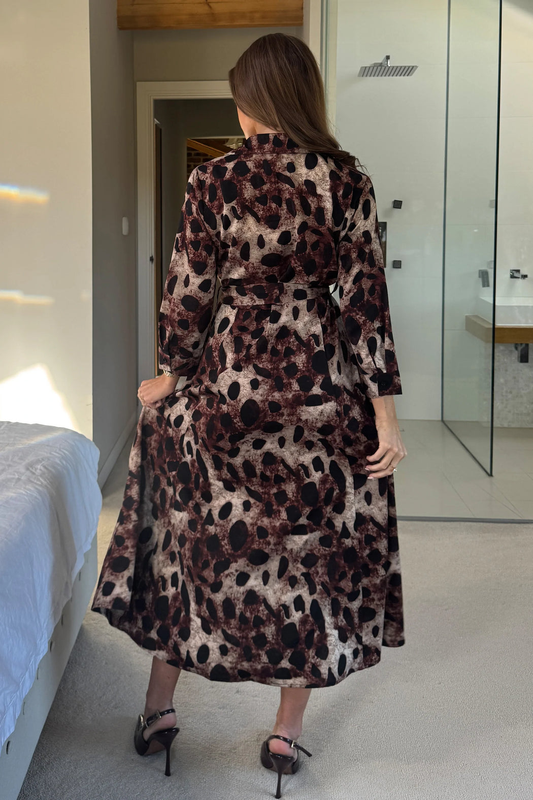 Angela Long Sleeve Maxi Shirt Dress Brown