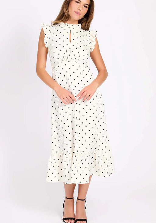 Polka Dot Satin Midi Dress - Cream