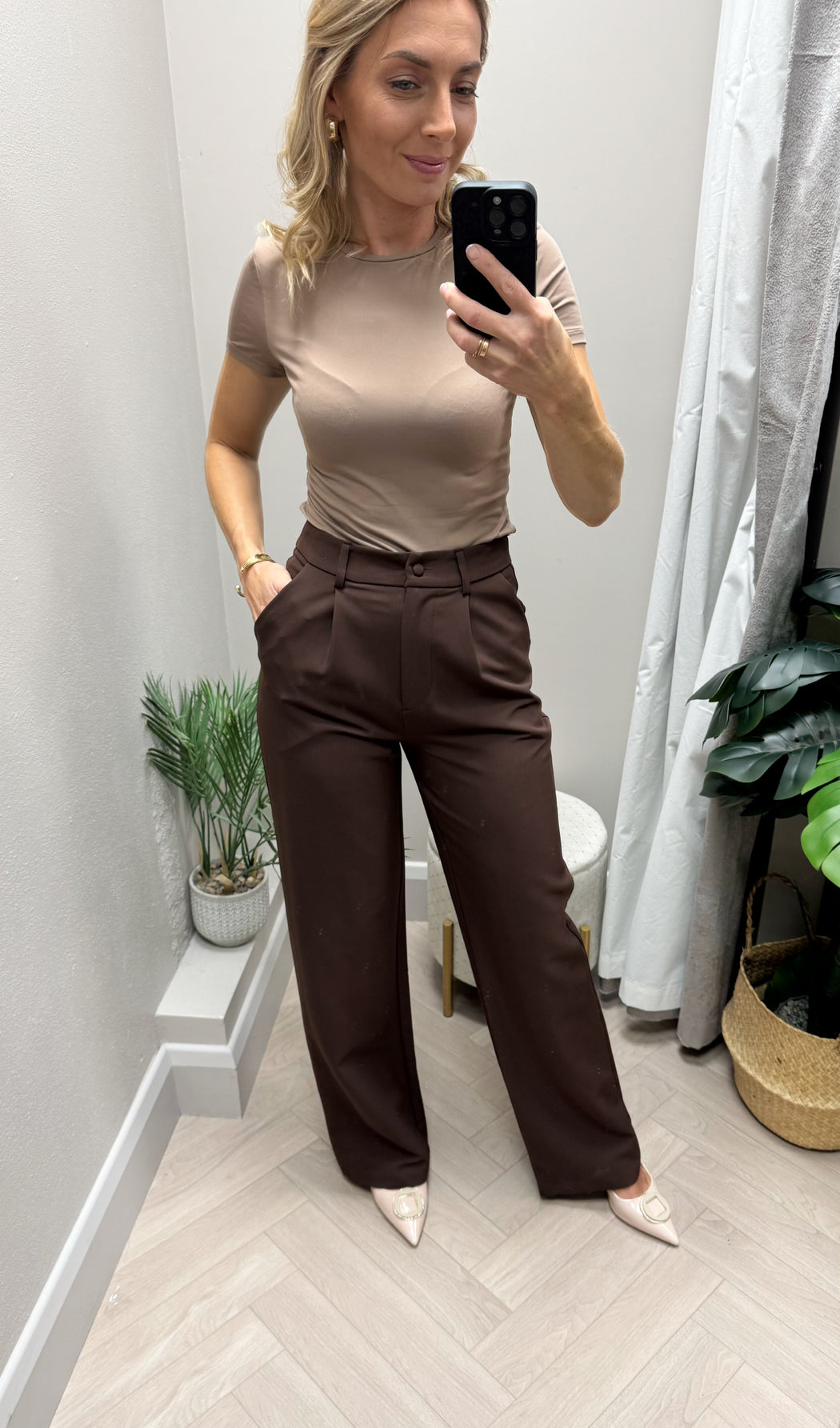 Jo Pleat Detail Tailored Trouser Brown