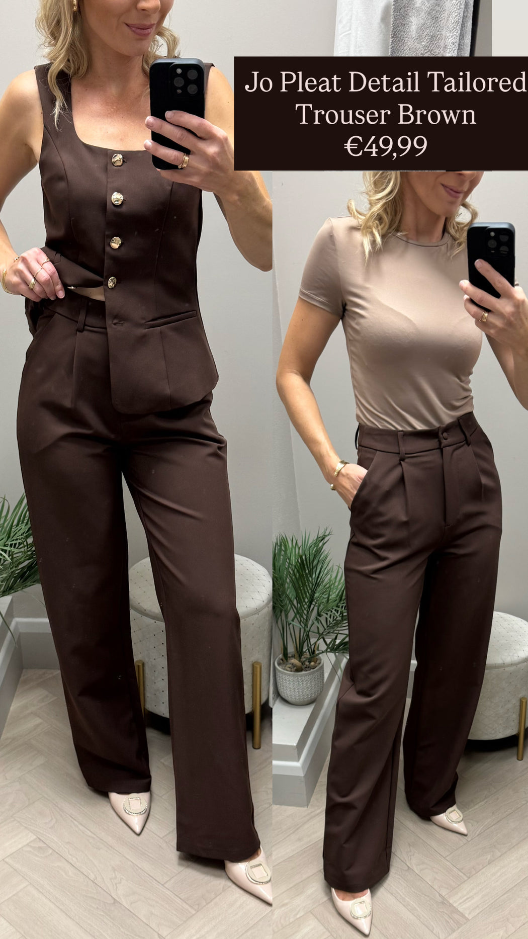 Jo Pleat Detail Tailored Trouser Brown