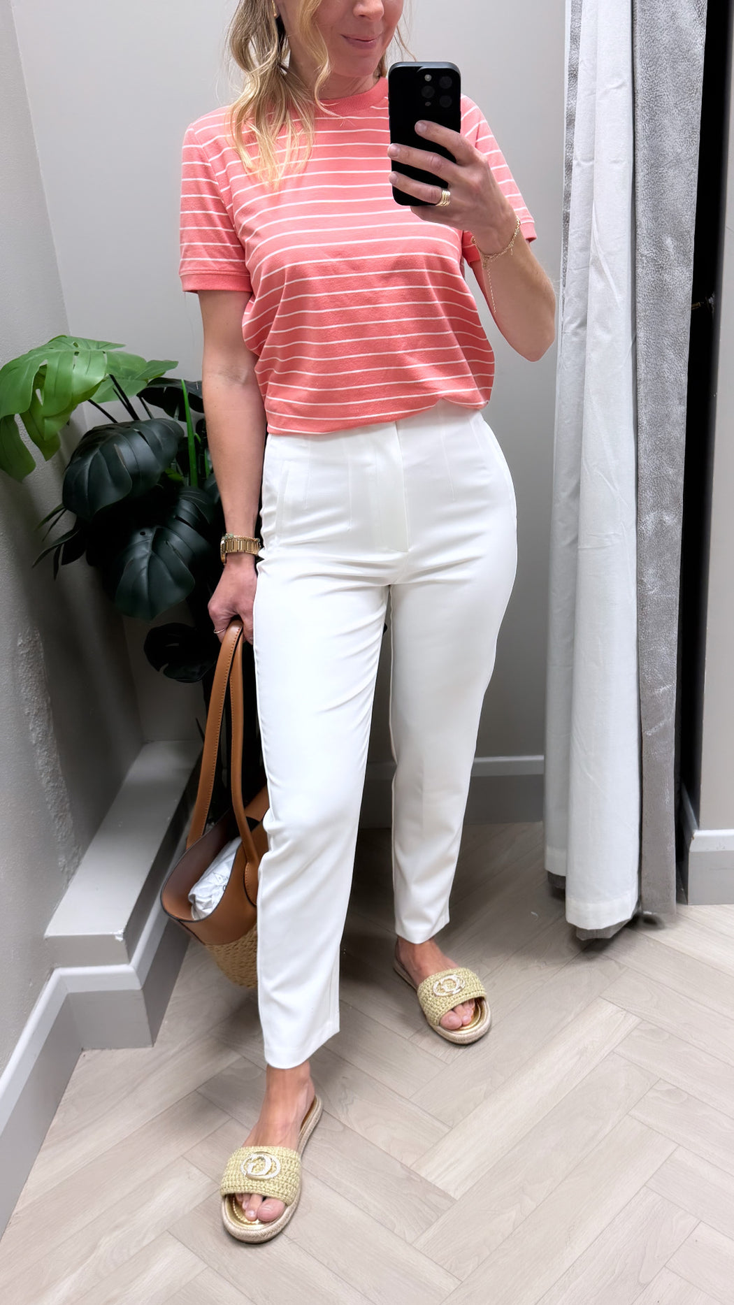 Paula stripe coral tee