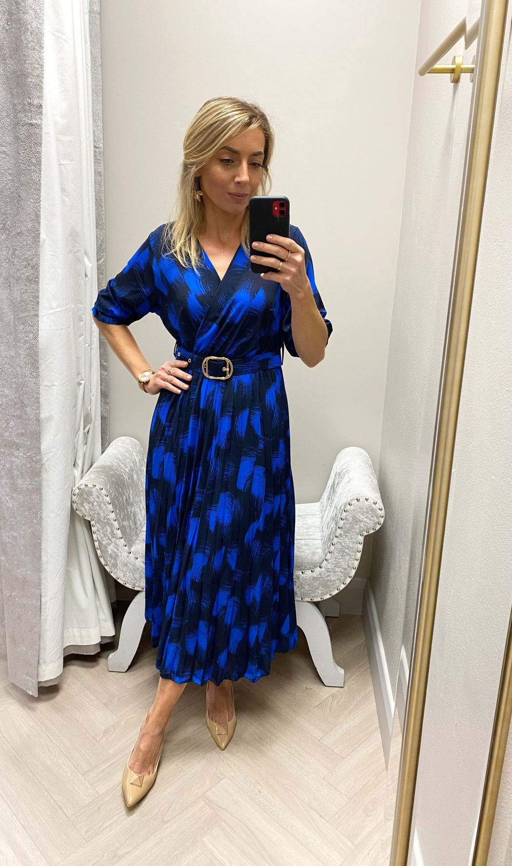 POSITANO BlUE NAVY PRINT  MIDI DRESS