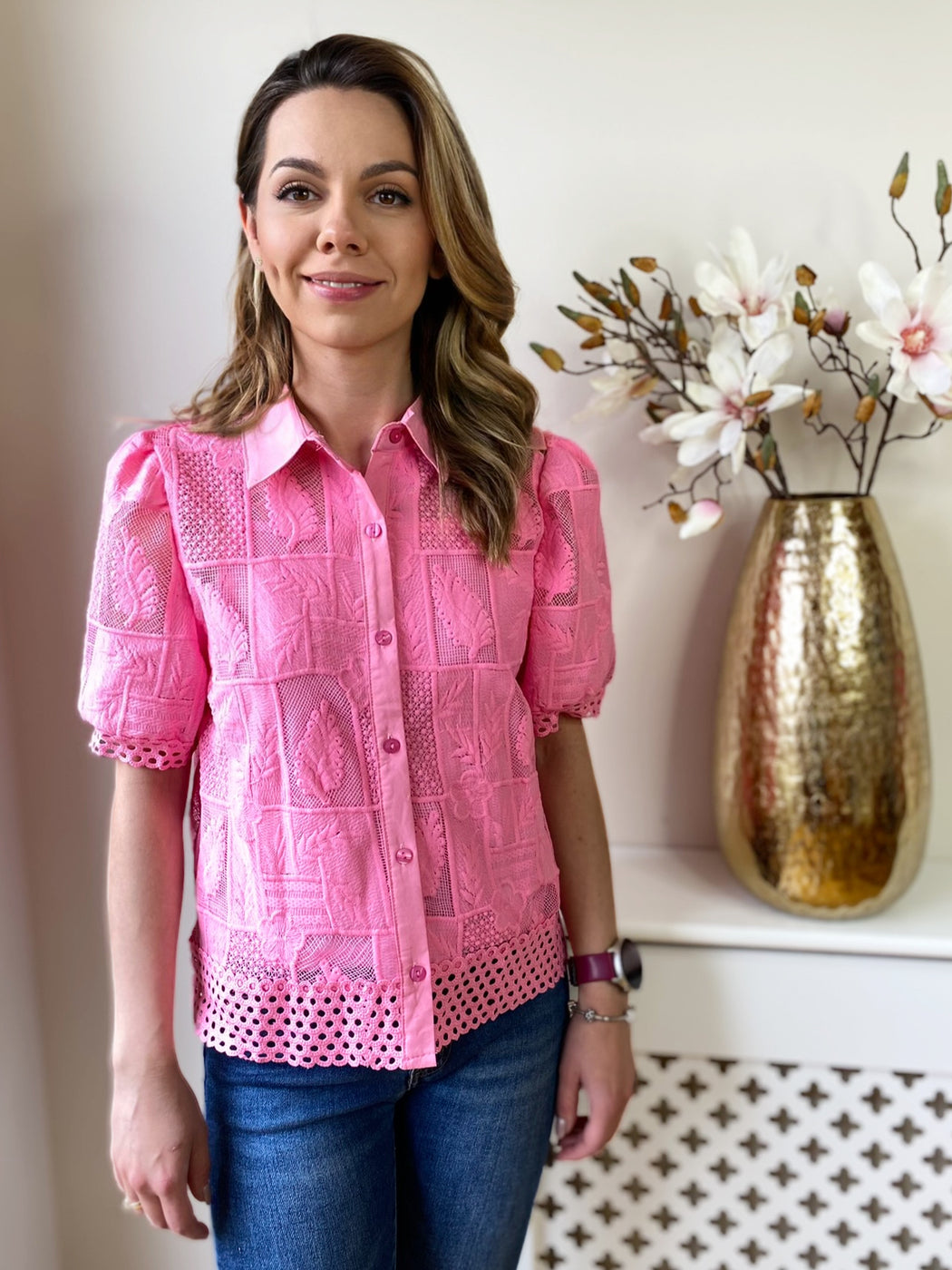 Cait pink embroidered shirt