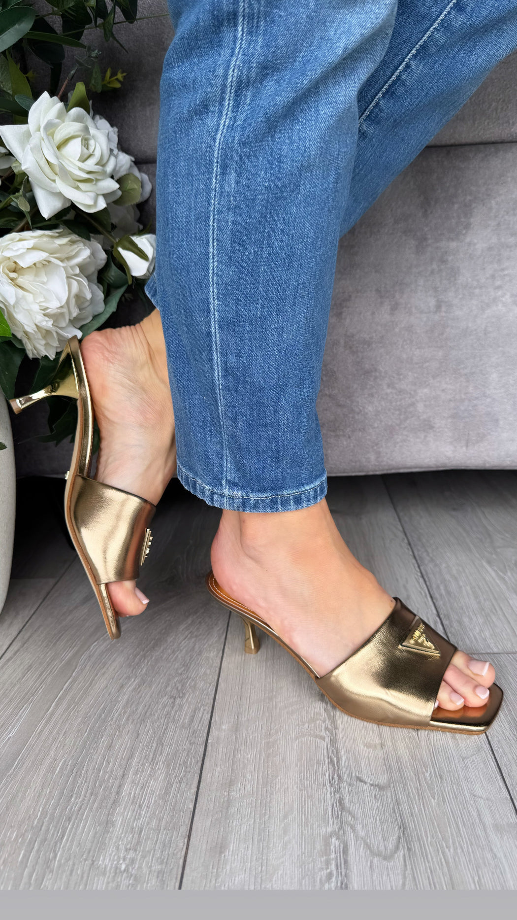 Guess bronze kitten heel mule FLJLUSLEL03