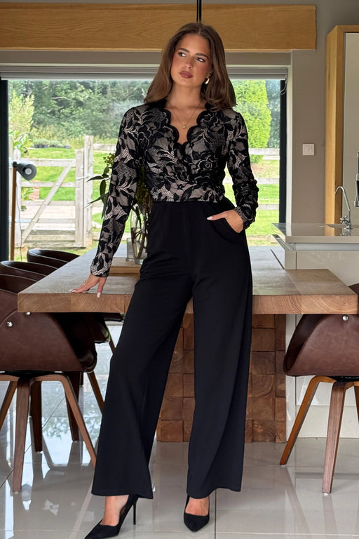 Bridget Twist Font Long Sleeve Lace Jumpsuit Black