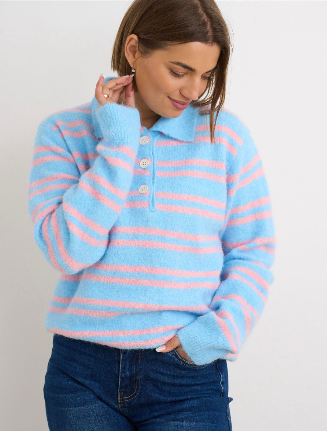 Simone blue collar stripe knit